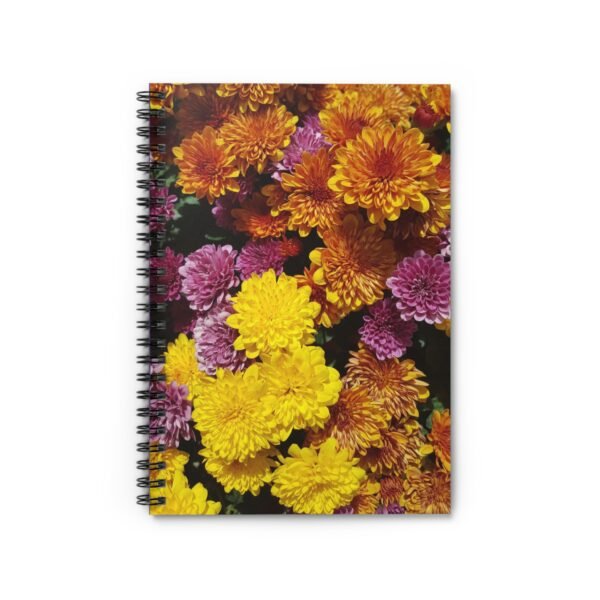 Spiral Notebook - Colorful Fall Mums in Vibrant Yellow, Rust and Purple, Ruled Line, Writing Journal, Cute Back to School Gift, Floral