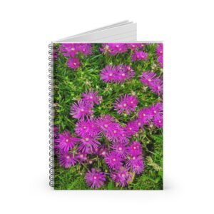 Spiral Notebook – Radiant Purple Flowers in a Lush Green Garden, Ruled Line