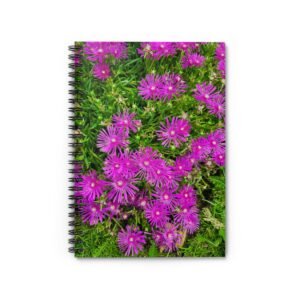 Spiral Notebook – Radiant Purple Flowers in a Lush Green Garden, Ruled Line