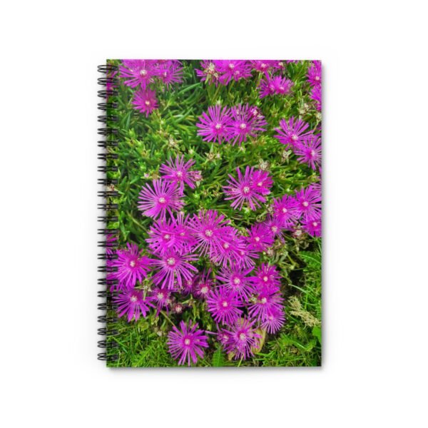 Spiral Notebook - Radiant Purple Flowers in a Lush Green Garden, Ruled Line