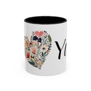 Coffee Mug – I Heart You with Flower Design – 11, 15oz