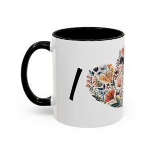 Coffee Mug – I Heart You with Flower Design – 11, 15oz