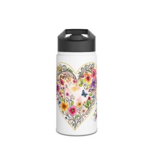 Stainless Water Bottle — “A Little Wild, A Lot of Heart” Floral Heart Design